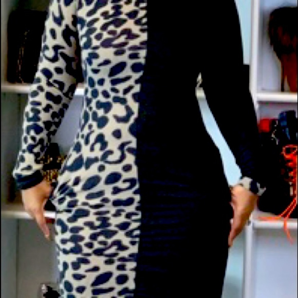 Wild Side Black & Cheetah Print Long Fitted Dress